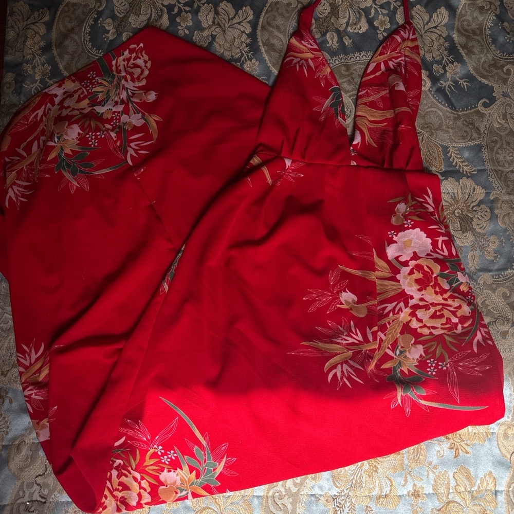 Vibrant Red Dress with Floral Design